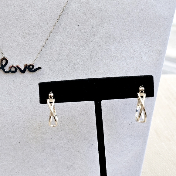SET! 925 Silver Cursive Love Pendant with 925 Silver Hoop Earrings SET! - Picture 11 of 16